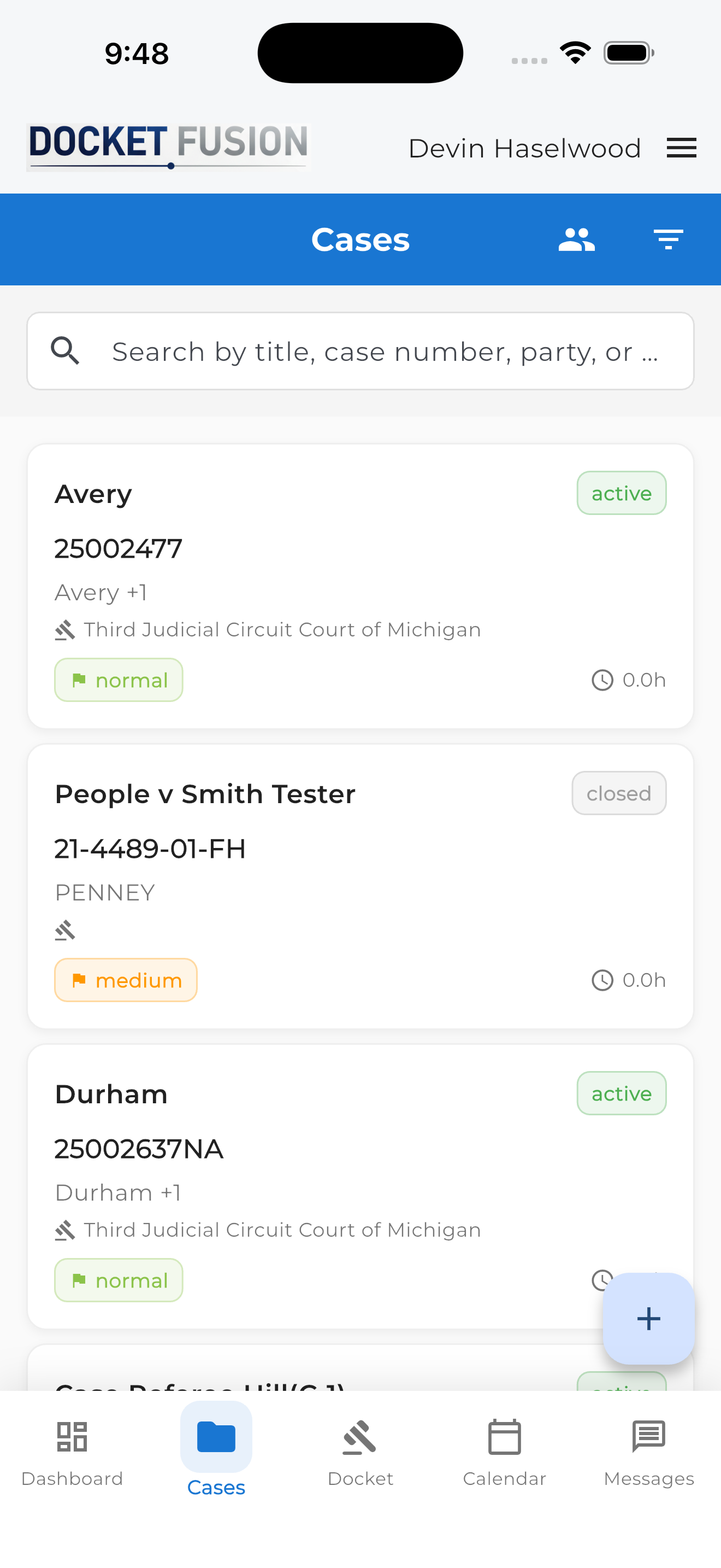 DocketFusion mobile cases view