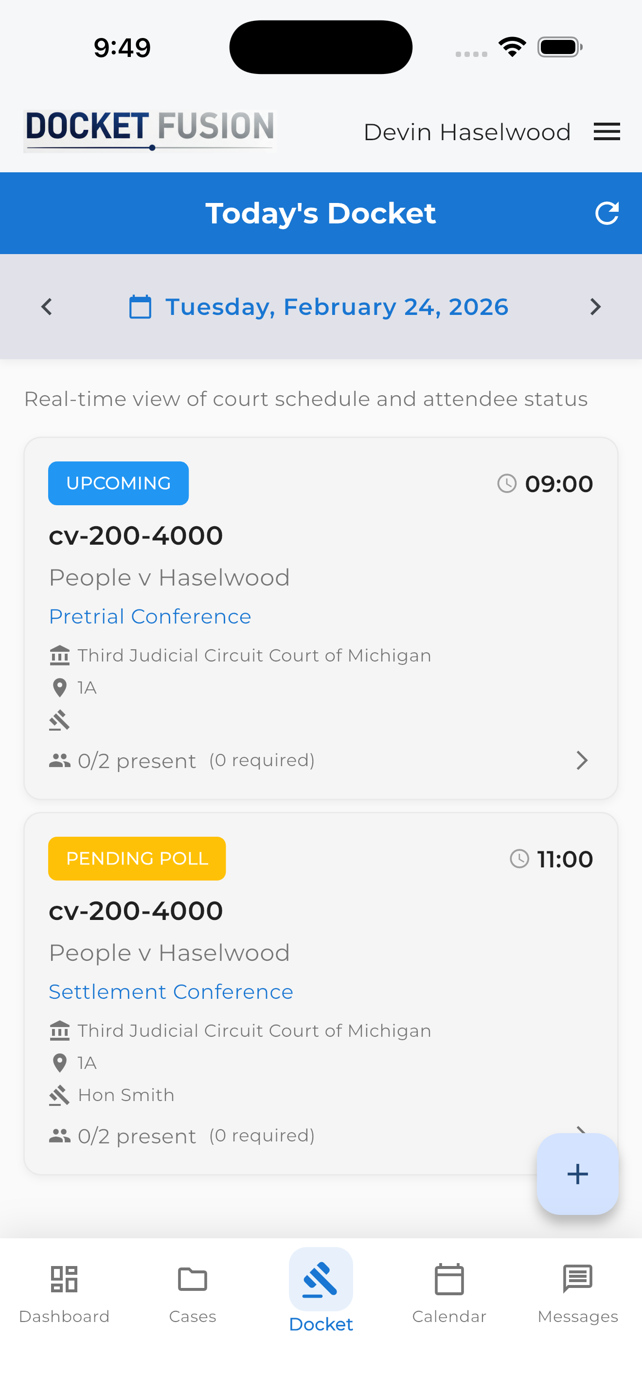 DocketFusion mobile docket view